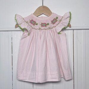 SECRET WISH VGUC Smocked Turtle Seersucker Ruffle Sleeve Dress